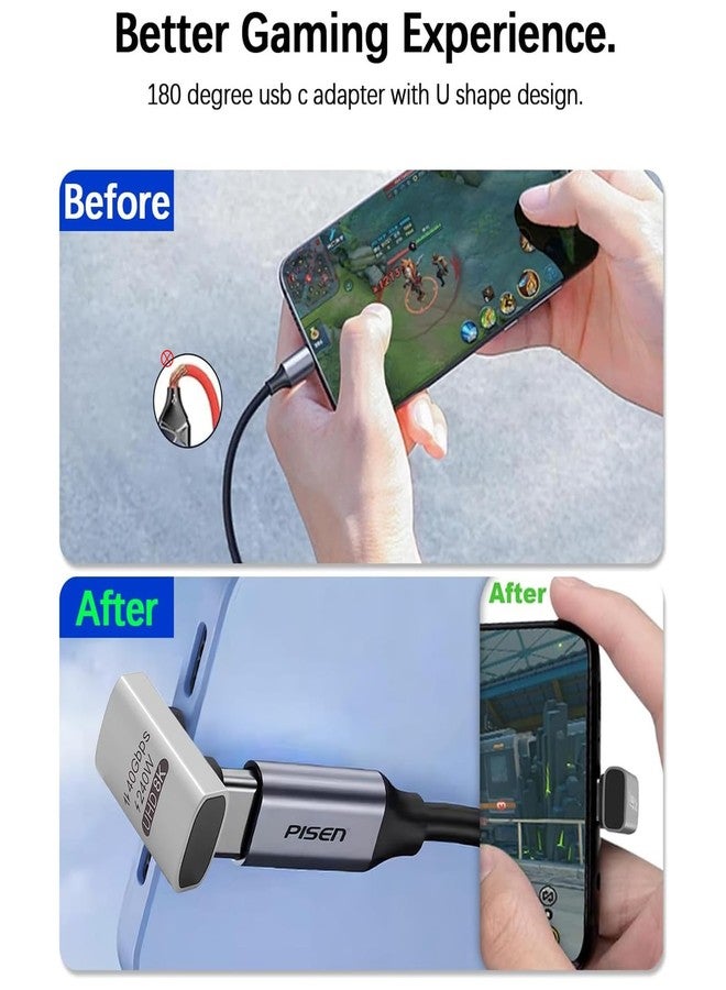 Duttek 240W USB C 180 Degree Adapter (40Gbps Data, 8K@60Hz Video) U Shape Type C Male to Male Adapter, USB C Angle for Thunderbolt 4/3, Switch, Laptop, Tablet, iPhone 16 15 2Pack - Image 3